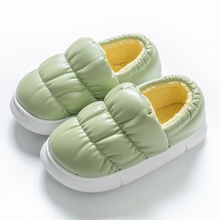Cotton Slippers New Women's Winter Home PU Leather Plush Warm Couple Home Waterproof Non-slip Comfortable Men