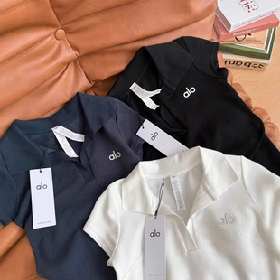 AL. o2025 new lapel polo short sleeve T-shirt women's shoulder slim slim solid color jacket high sense summer