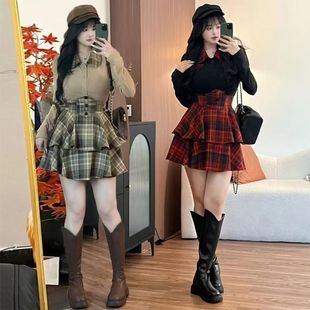 2025 uniform suit chubby girl spring new pure wind women's waist puffy skirt slim shirt top two pieces