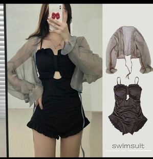 Black Swimwear Women's Hot Spring Winter 2024 New Explosions Long Sleeve Blouse Internet Popular ins Style Pure Desire Swimwear