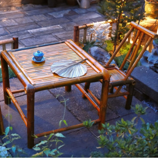 Hand-Woven Bamboo Table Bamboo Table and Chair Bamboo Table Courtyard Outdoor Leisure Pastoral Style Bamboo Products