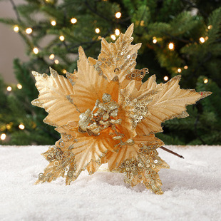 Cross-border New Christmas 26cm Golden White Red Sequin Flannel Simulation Christmas Flower DIY Branch Leaf Decoration