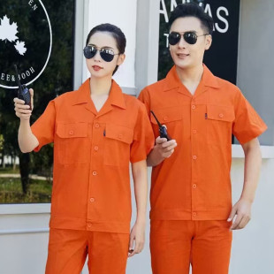 Summer short-sleeved overalls set thin polyester cotton solid color long-sleeved overalls auto repair wear-resistant overalls factory overalls labor protection overalls