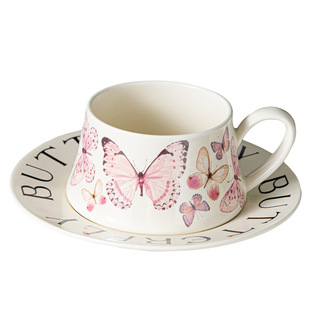High Yan Value Butterfly Coffee Cup and Saucer suit Ceramic Mug Women's Drinking Cup Luxury High-Level Accompanying Ceremony