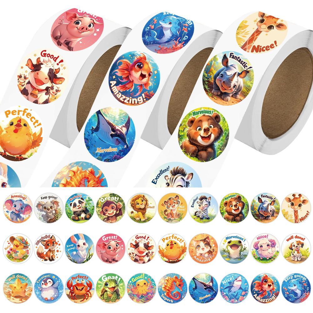Cross-Border Cartoon Animal Sticker Roll Kidsren's Reward Handbook Material DIY Tape Stationery Decorative Sealing Sticker Wholesale