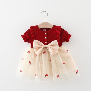 Children's dress Summer 2024 mesh princess dress short sleeve baby cute baby woven live wholesale fashion