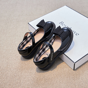 Girl's Leather Shoes Spring and Autumn Fashion New Children's Shoes Little Girl's Host Shoes Women's Treasure Black Soft-soled Single-layer Shoes
