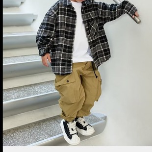Children's Hong Kong Style Casual Pants 2024 Spring New Arrivals for Boys and Girls Style Retro Jacket Casual Pants