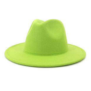 Cross-border autumn and winter woolen hat men and women couple hat big brim straight edge hat fashion all-match Jazz hat