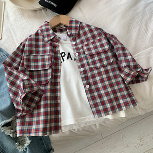 Children's Plaid Shirt Boys Spring & Fall 2025 New Boys Loose Long-Sleeved Shirt Girls Korean Style Spring Fashion Trend