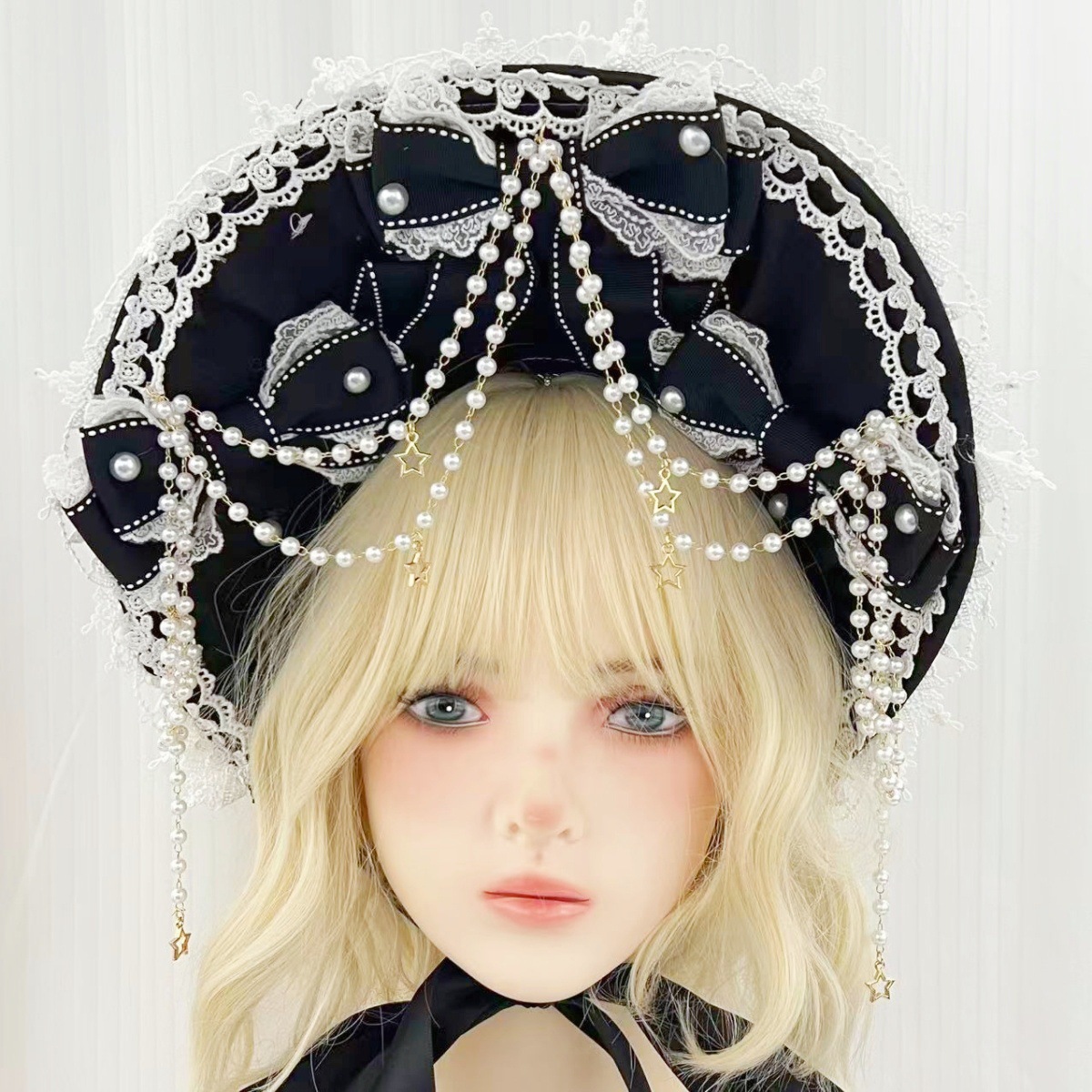 Gorgeous Lolita BNT Bonnet BB Hat Pearl Bow Straw Hat Tea Party Headpiece Retro Pastoral Headpiece