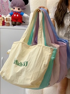 Student Tote Bag Women's 2025 New Style Drawstring Canvas Bag Lightweight Handbag Large Capacity Shoulder Bag