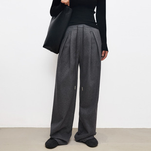 Autumn and Winter new mid-waist drawstring casual wool loose wide-leg pants thick velvet intellectual old money style pants
