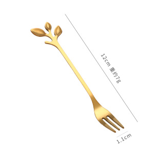 Stainless steel leaf spoon fruit dessert fork creative long handle honey coffee mixing spoon wedding gift spoon