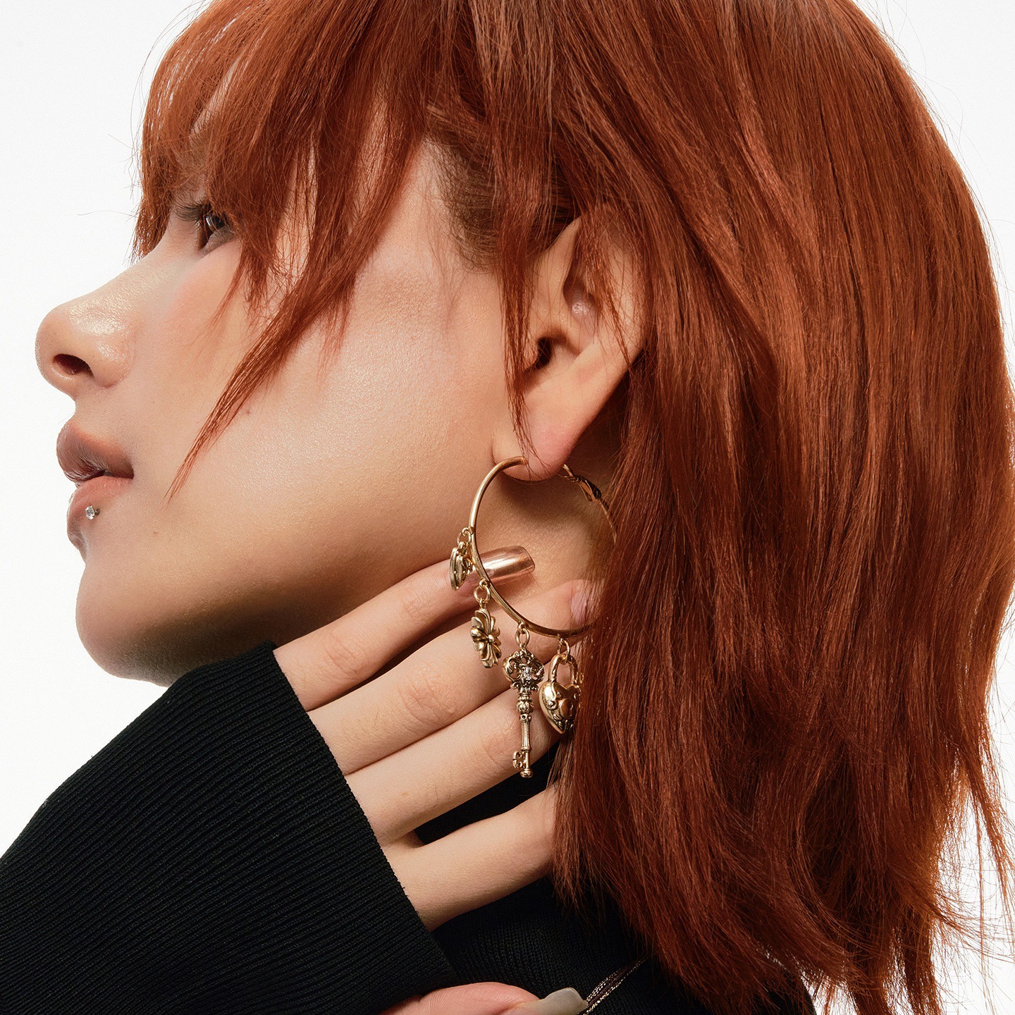 Love Lock Series Autumn and Winter American Retro Style Key Love Earrings Slimming Large Earrings for Women