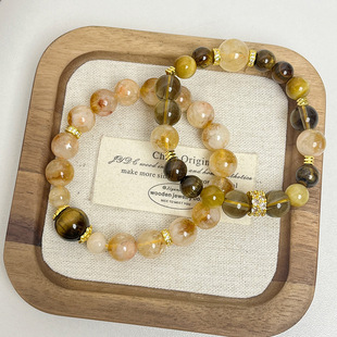 Jinba big comprehensive natural yellow tower crystal beaded bracelet women's light luxury high sense tiger eye stone yellow crystal bracelet wholesale