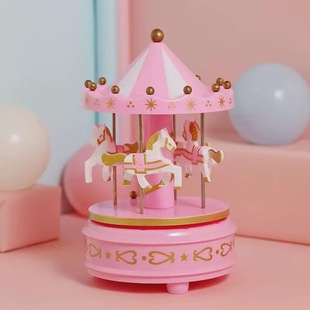 Carousel Music Box Cake Decorative Ornaments Internet Popular Girl's Heart Christmas Music Box Children's Birthday Accessories