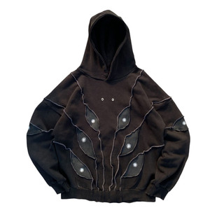 American Street Trend Y2K Dark Gothic Wind Eye Pattern Men's and Women's Embroidered Pullover Hooded Sweatshirt