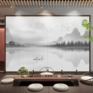 Simple screen partition living room block office hotel new Chinese landscape painting folding mobile background wall can be set