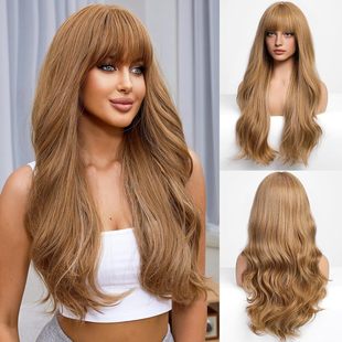 Cross-border wig European and American girls Qi bang long curly hair big wave high temperature silk chemical fiber headgear factory wholesale