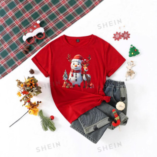 2024 Hot Christmas Snowman 3D Print Women Street All-match Trendy Mesh Breathable Loose Short-sleeved T-shirt