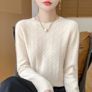 Autumn and Winter New Round Neck Pullover Wool Sweater Women's Long-sleeved Solid Color Twisted Loose Cashmere Sweater Knitted Base