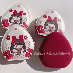New Red RUBYCELL Little Angel Girl Cotton Candy Powder Puff Wet and Dry Air Cushion Powder Puff Base Makeup Special