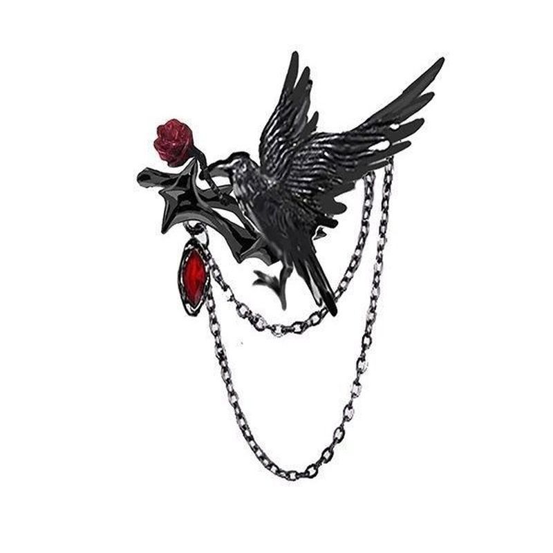 Original Design Thorn Series Trendy Creative Personality Crow Brooch Graffiti Dark Style Pin New