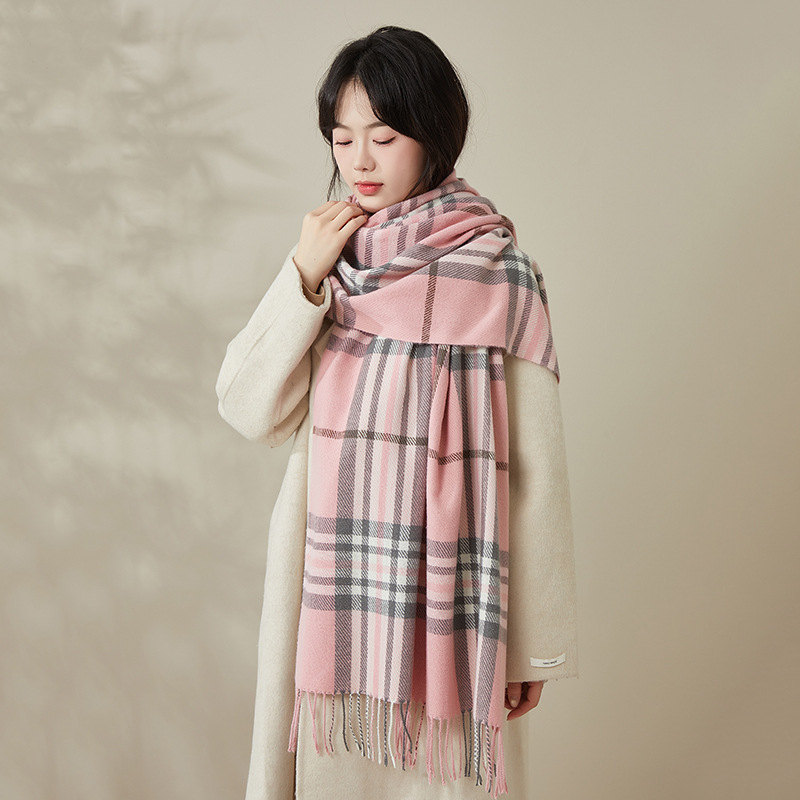 New Women's Scarf Classic Plaid Tassel Imitation Cashmere Double-Sided Thickened Scarf Autumn and Winter Warm Outer Wear
