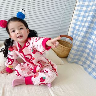 Seamless autumn and winter three-layer warm sleeping bag infant baby one-piece romper split leg pajamas sleeping bag