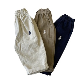 Children's Stretch Cotton Casual Pants 2024 Autumn Korean-style Embroidered Casual Little Breeches Pocket Trousers for Boys and Girls