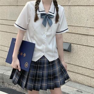 Japanese-Style Soft Girl 2024 Summer New College Style Basic Jk Shirt Navy Collar Short-Sleeve Shirt