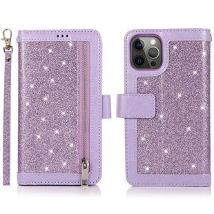 Foreign Trade Samsung S23 Glitter Splicing Nine Card Zipper Bag iPhone16PRO Card Flip Business Leather Case