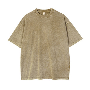 Heavy American style distressed short sleeve T-shirt custom logo drop shoulder pure cotton retro loose T-shirt over ize vest
