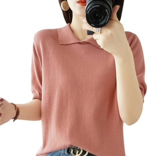 Spring and Summer new short sleeve sweater women's loose half sleeve bottoming doll collar versatile fashion top short sleeve