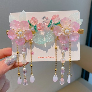 Children's Hanfu Princess Handmade Hairpin Girls' Butterfly Flower Step Shake Antique Glaze Pendant Pearl Tassel Hairpin