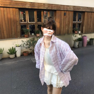 Vintage Japanese Plaid Shirt Women's 2025 Summer Sunscreen Shirt Jacket Design Niche Long-sleeved Top