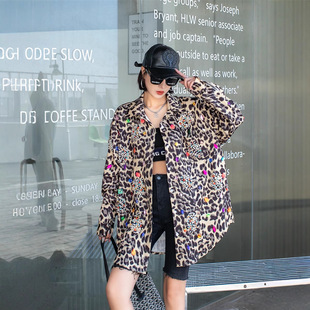 Thailand Fashion Brand 2023 Spring New Cartoon Print Leopard Print Beaded Loose Shirt Women's Mid-length Shirt Cross-Border