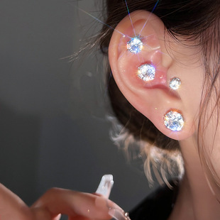 S925 Silver Zircon Straight Needle Super Flash Advanced Sense Raising Ear Holes Cochlea Sleep Free without Earrings and Ear Nails