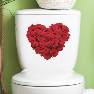 New Valentine's Day Love Rose Toilet Stickers Bathroom Toilet Home Decoration Wall Stickers