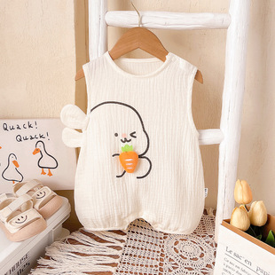 Newborn Baby Clothes Summer Thin Men's Clothes Summer Sleeveless Gauze Bodysuit Baby Outfit