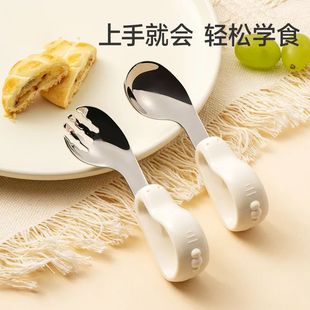 Baby self-eating complementary food Spoon one-year-old baby eating training children stainless steel short handle 316 tableware