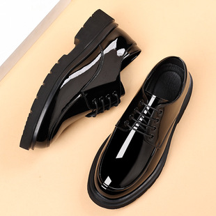 Leather shoes men's bright leather youth British wind thick bottom increased business stylist dress shoes big shoes a generation of hair