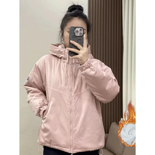 Small Short Hooded Double Zipper fleece-lined Jacket Women's Autumn and Winter New Loose Slim Tops Trendy