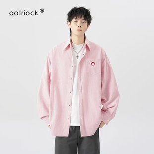 Autumn Smiley Embroidered Striped Shirt Men's Spring and Autumn New Loose Ins Casual Couple's Long-sleeved Shirt Jacket Trendy