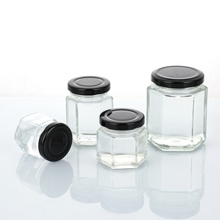 Glass sauce bottle sealed transparent honey bottle round hexagonal chili sauce jar honey can bottle wholesale