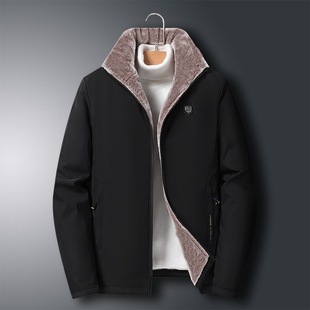 Winter Middle-aged Men's fleece-lined Cotton Coat Coat Dad's Coat Thickened Cotton Coat Winter Middle-aged Lapel Cotton Coat