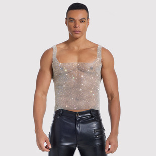 2025 Amazon cross-border Europe and the United States sexy women's perspective full diamond bright flash camisole exposed vest for men and women