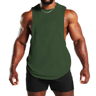 2023 Foreign Trade Europe and America Summer New Fitness Wide Shoulder Vest Men's Solid Color Sports Leisure Loose Waistcoat T-shirt