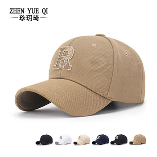 Spring and Autumn Trendy Metal Wire Embroidered Three-Dimensional R Letter Hat All-Match Hard Top Sunshade Baseball Cap for Young Women and Men